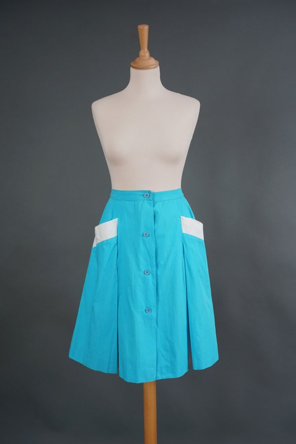 Blue skirt with white pleats Price