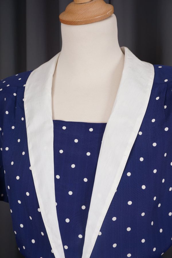 Polka dot dress with navy collar Price