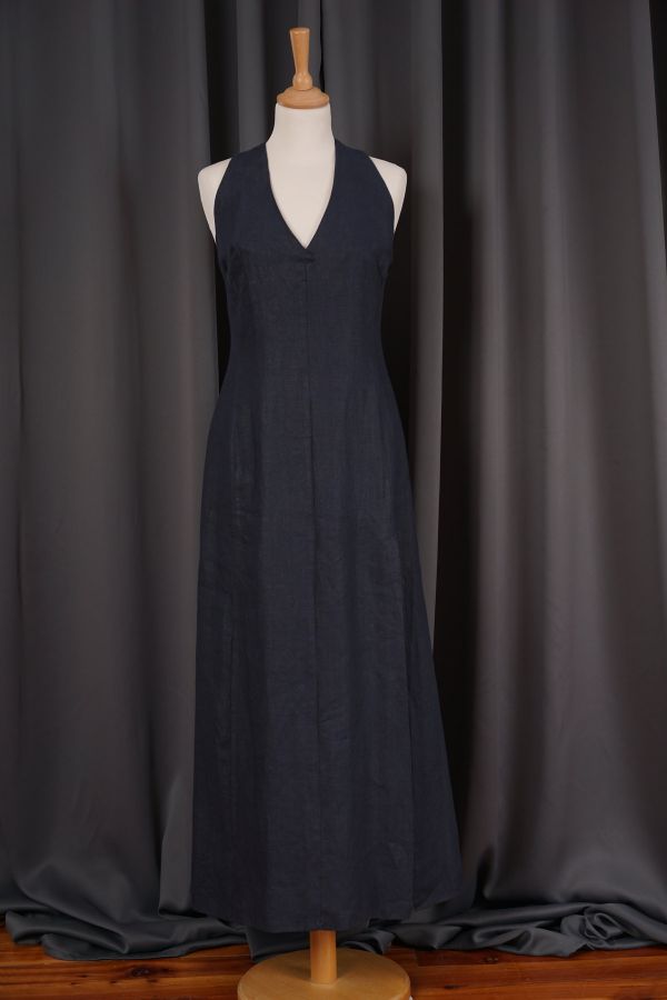 Dark blue linen dress Price
