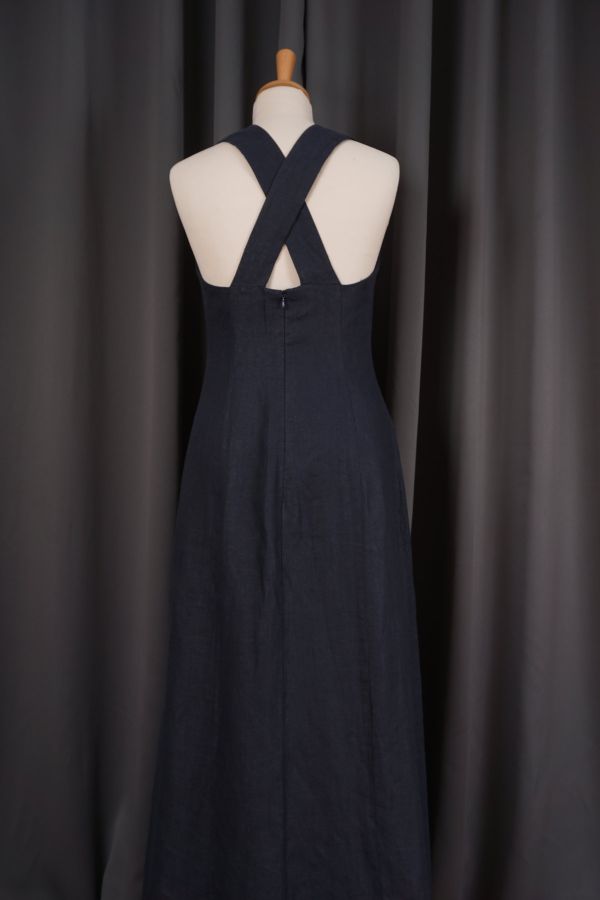 Dark blue linen dress Price