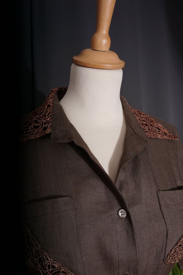 Tamno smeđa lanena bluza Cijena